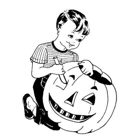 Boy Carving Pumpkin 1574G