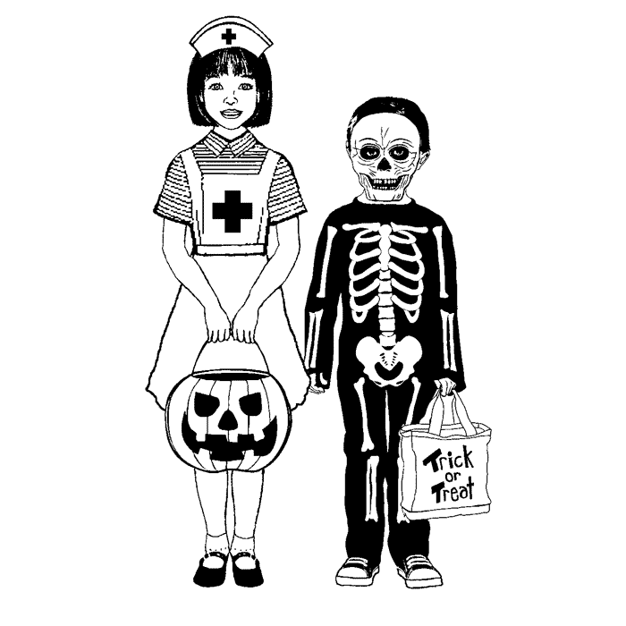 Nurse & Skeleton Trick or Treaters 1569G